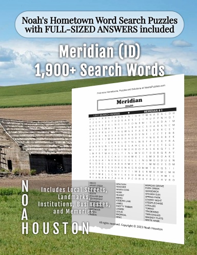 Noah’s Hometown Word Search Puzzles with FULL-SIZED ANSWERS included Meridian (ID)