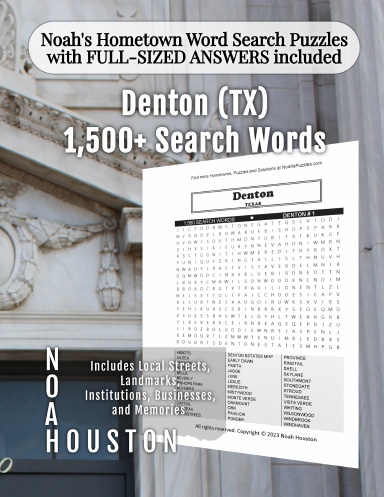Noah’s Hometown Word Search Puzzles with FULL-SIZED ANSWERS included Denton (TX)