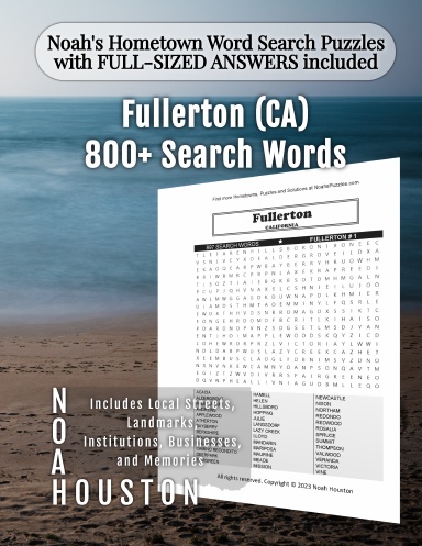 Noah’s Hometown Word Search Puzzles with FULL-SIZED ANSWERS included Fullerton (CA)