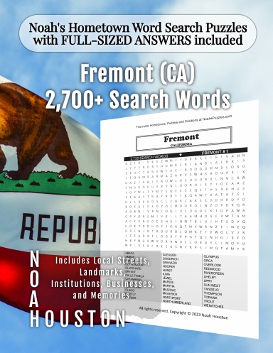 Noah’s Hometown Word Search Puzzles with FULL-SIZED ANSWERS included FREMONT (CA)