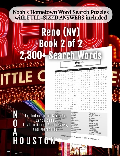 Noah’s Hometown Word Search Puzzles with FULL-SIZED ANSWERS included RENO (NV), BOOK 2 OF 2