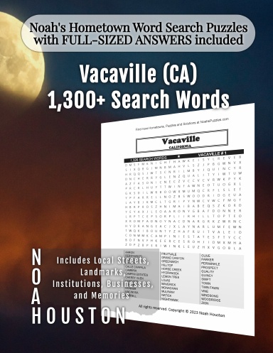 Noah’s Hometown Word Search Puzzles with FULL-SIZED ANSWERS included Vacaville (CA)