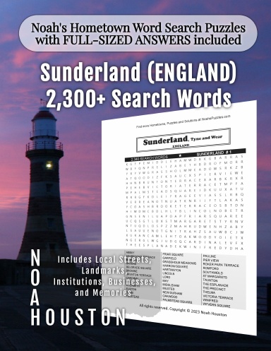 Noah’s Hometown Word Search Puzzles with FULL-SIZED ANSWERS included SUNDERLAND (ENGLAND)