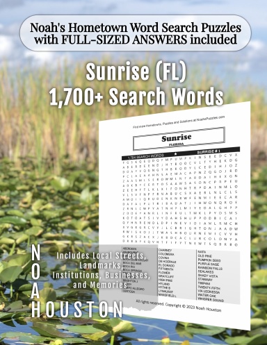 Noah’s Hometown Word Search Puzzles with FULL-SIZED ANSWERS included Sunrise (FL)