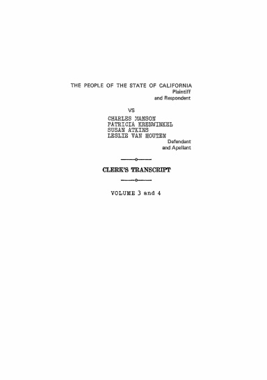 California Vs. Charles Manson et al. CLERK'S TRANSCRIPT VOL 2