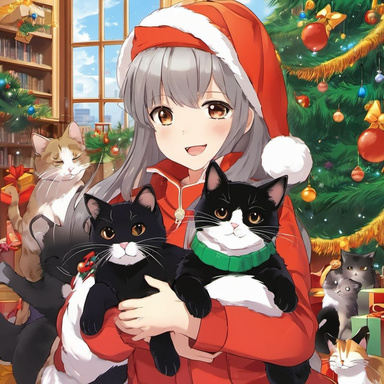 Rosie and her six cats and their Christmas adventure
