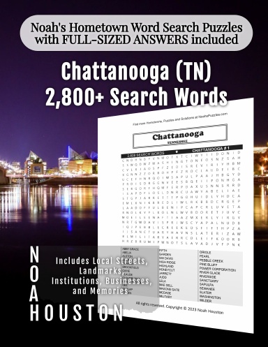 Noah’s Hometown Word Search Puzzles with FULL-SIZED ANSWERS included CHATTANOOGA (TN)