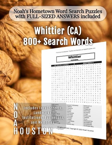 Noah’s Hometown Word Search Puzzles with FULL-SIZED ANSWERS included Whittier (CA)