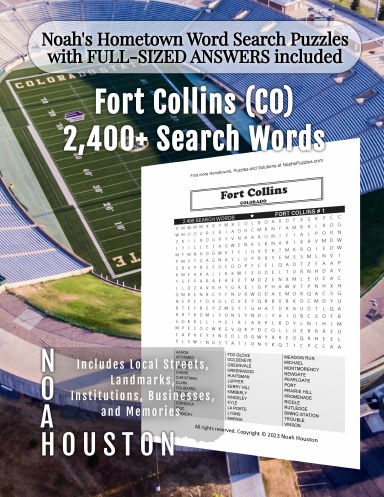 Noah’s Hometown Word Search Puzzles with FULL-SIZED ANSWERS included FORT COLLINS (CO)
