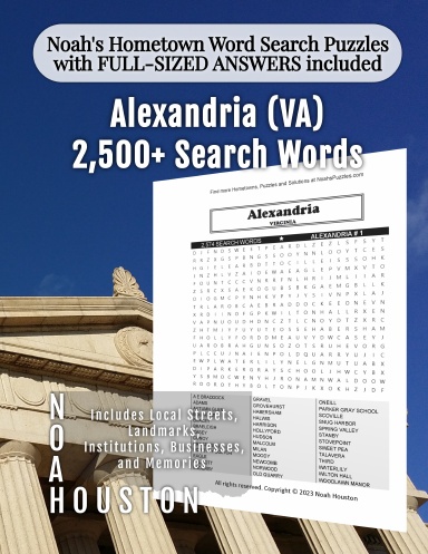 Noah’s Hometown Word Search Puzzles with FULL-SIZED ANSWERS included Alexandria (VA)