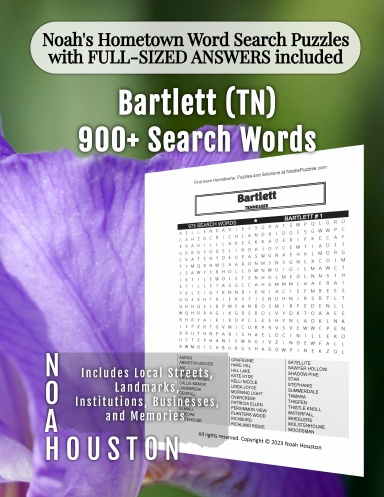 Noah’s Hometown Word Search Puzzles with FULL-SIZED ANSWERS included Bartlett (TN)