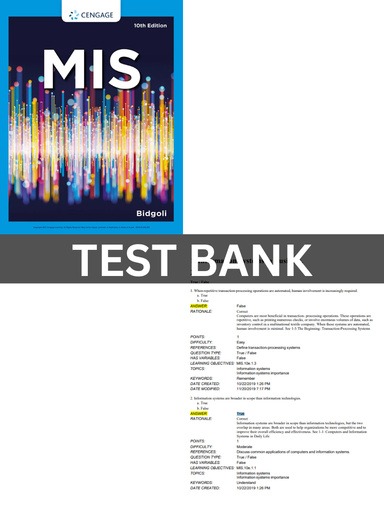 Test Bank Management Information Systems, 10th Edition