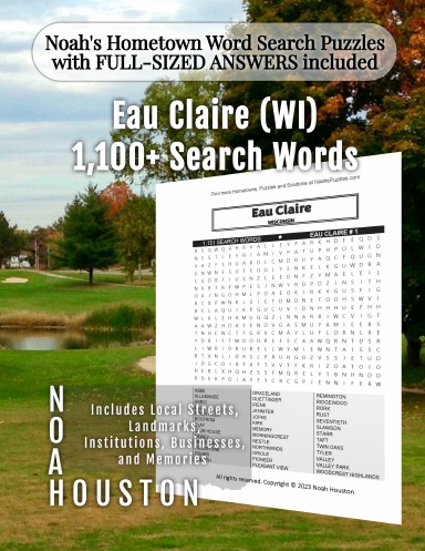 Noah’s Hometown Word Search Puzzles with FULL-SIZED ANSWERS included Eau Claire (WI)