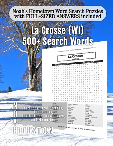 Noah’s Hometown Word Search Puzzles with FULL-SIZED ANSWERS included La Crosse (WI)