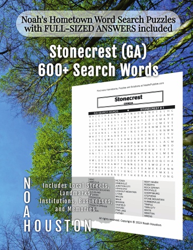 Noah’s Hometown Word Search Puzzles with FULL-SIZED ANSWERS included Stonecrest (GA)