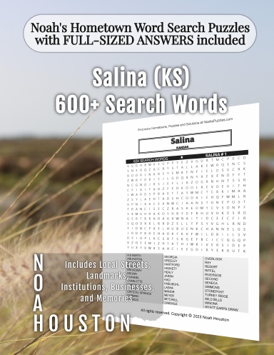 Noah’s Hometown Word Search Puzzles with FULL-SIZED ANSWERS included Salina (KS)