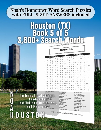 Noah’s Hometown Word Search Puzzles with FULL-SIZED ANSWERS included Houston (TX), Book 5 of 5