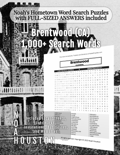Noah’s Hometown Word Search Puzzles with FULL-SIZED ANSWERS included Brentwood (CA)