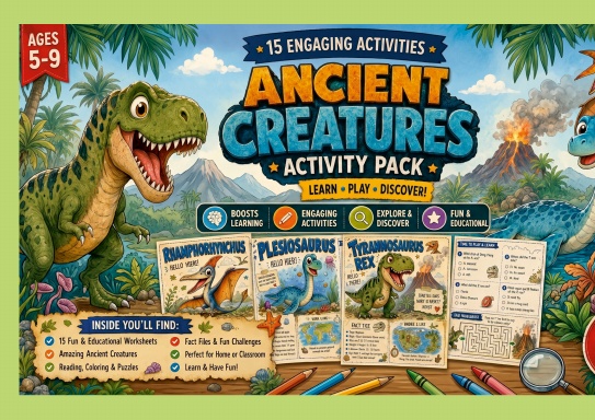 15 Ancient Creatures , Kids Activity Book