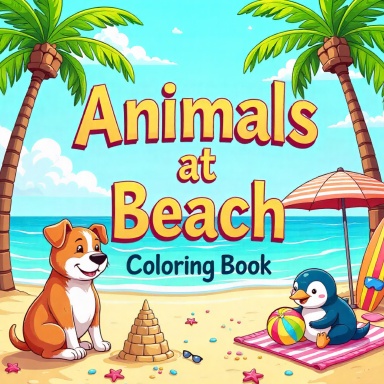 Animals at Beach Coloring Book