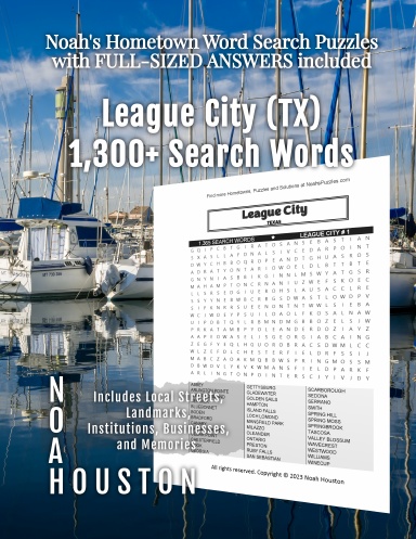 Noah’s Hometown Word Search Puzzles with FULL-SIZED ANSWERS included League City (TX)