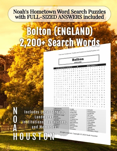 Noah’s Hometown Word Search Puzzles with FULL-SIZED ANSWERS included BOLTON (ENGLAND)