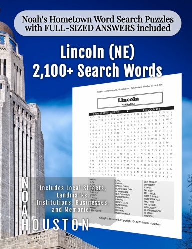 Noah’s Hometown Word Search Puzzles with FULL-SIZED ANSWERS included LINCOLN (NE)