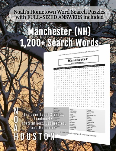 Noah's Hometown Word Search Puzzles with FULL-SIZED ANSWERS included MANCHESTER (NH)