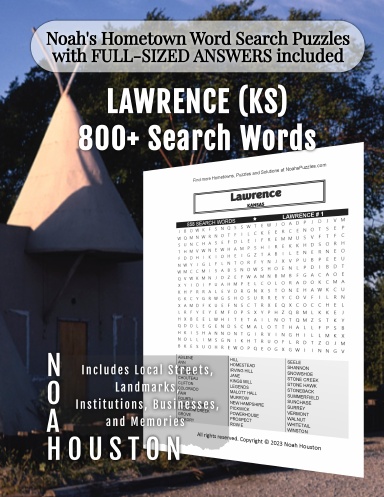 Noah’s Hometown Word Search Puzzles with FULL-SIZED ANSWERS included Lawrence (KS)