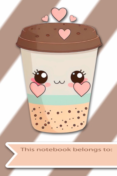 Cutesy Kawaii Coffee Lined Journal with decorated lined pages