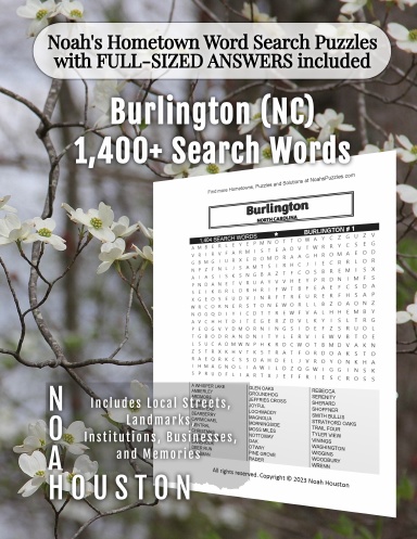 Noah’s Hometown Word Search Puzzles with FULL-SIZED ANSWERS included Burlington (NC)