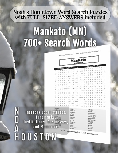 Noah’s Hometown Word Search Puzzles with FULL-SIZED ANSWERS included Mankato (MN)