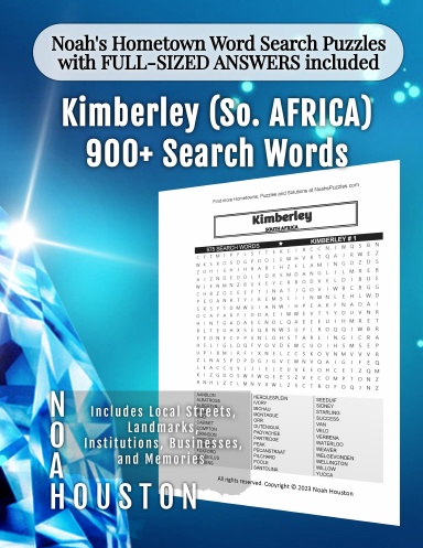 Noah’s Hometown Word Search Puzzles with FULL-SIZED ANSWERS included Kimberley (So. AFRICA)