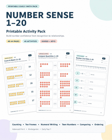 Number Sense 1–20 Printable Activity Pack