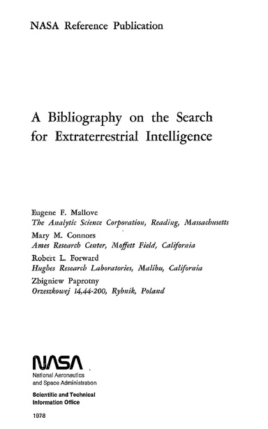 A Bibliography on the Search for Extraterrestrial Intelligence