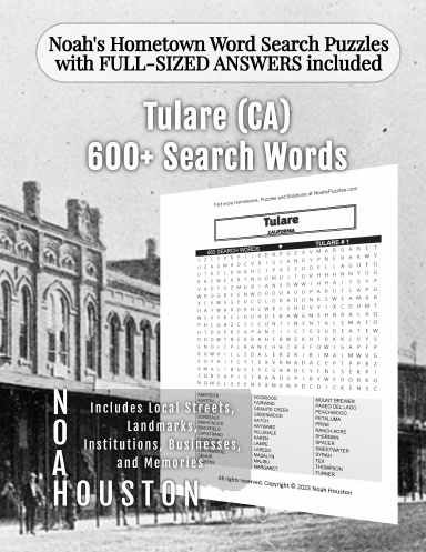 Noah’s Hometown Word Search Puzzles with FULL-SIZED ANSWERS included Tulare (CA)