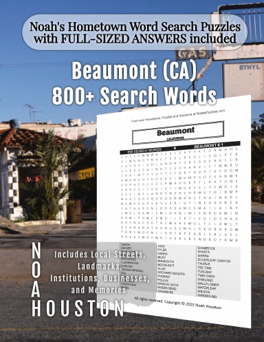 Noah’s Hometown Word Search Puzzles with FULL-SIZED ANSWERS included Beaumont (CA)