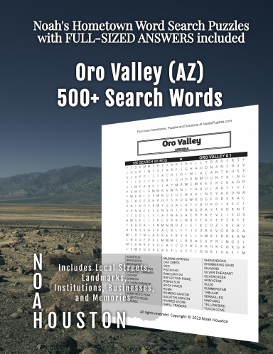 Noah’s Hometown Word Search Puzzles with FULL-SIZED ANSWERS included Oro Valley (AZ)
