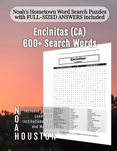 Noah’s Hometown Word Search Puzzles with FULL-SIZED ANSWERS included Encinitas (CA)