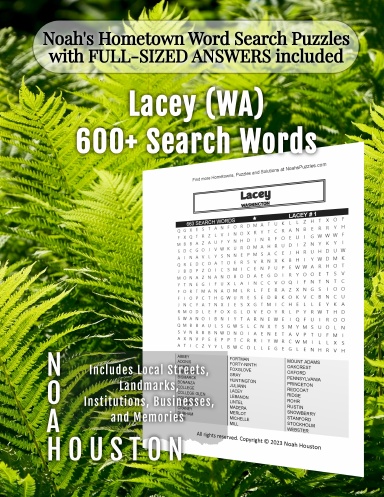 Noah’s Hometown Word Search Puzzles with FULL-SIZED ANSWERS included Lacey (WA)