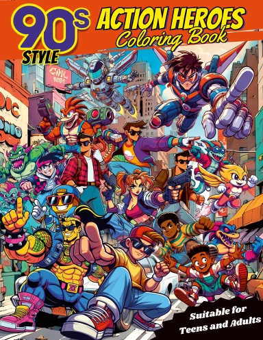90's Style Cartoon Action Heroes Coloring Book