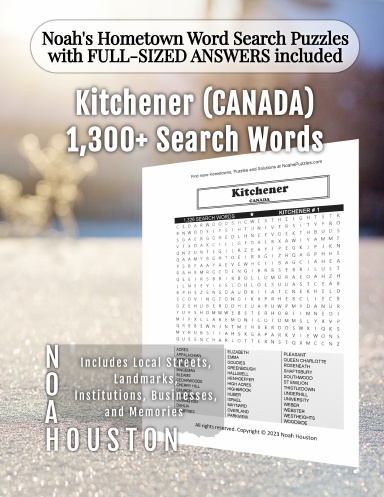 Noah’s Hometown Word Search Puzzles with FULL-SIZED ANSWERS included Kitchener (CANADA)