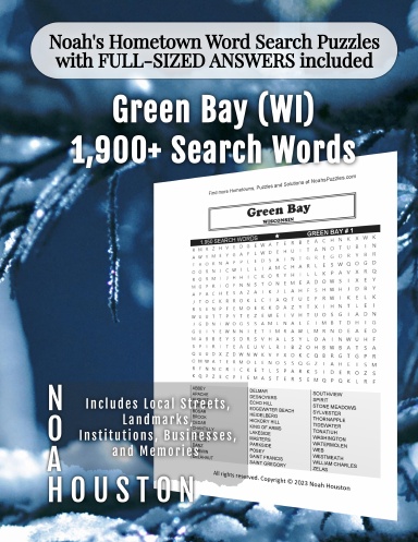 Noah’s Hometown Word Search Puzzles with FULL-SIZED ANSWERS included Green Bay (WI)
