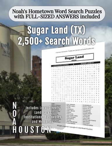 Noah’s Hometown Word Search Puzzles with FULL-SIZED ANSWERS included SUGAR LAND (TX)