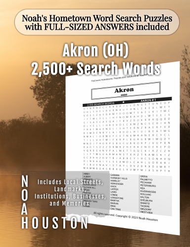 Noah’s Hometown Word Search Puzzles with FULL-SIZED ANSWERS included AKRON (OH)