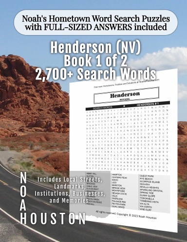 Noah’s Hometown Word Search Puzzles with FULL-SIZED ANSWERS included HENDERSON (NV), Book 1 OF 2