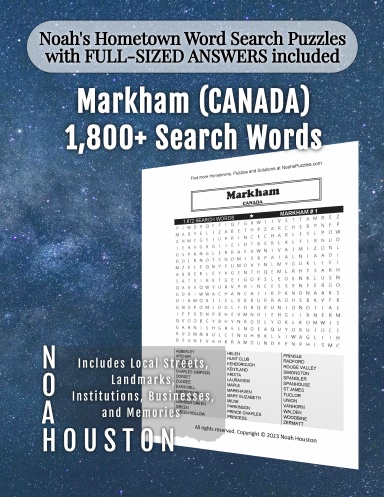 Noah’s Hometown Word Search Puzzles with FULL-SIZED ANSWERS included MARKHAM (CANADA)