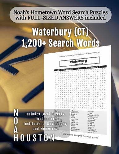 Noah’s Hometown Word Search Puzzles with FULL-SIZED ANSWERS included Waterbury (CT)