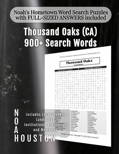 Noah’s Hometown Word Search Puzzles with FULL-SIZED ANSWERS included Thousand Oaks (CA)