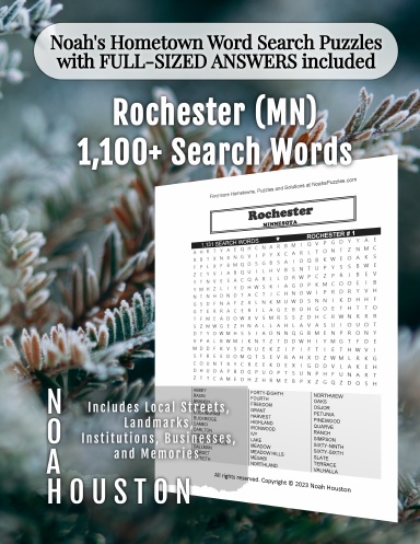 Noah’s Hometown Word Search Puzzles with FULL-SIZED ANSWERS included Rochester (MN)